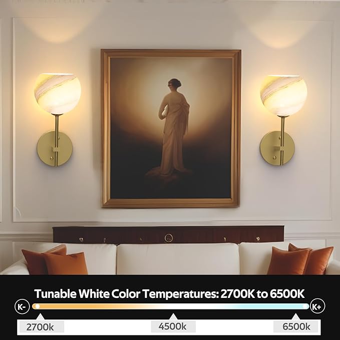 MOITA Wall Sconces Set of Two, Wireless Battery Operated Wall Decor with Remote, Sconces Wall Lighting with Glass Shade, Upward and Downward Installation, 12 RGB Colors and 3 CCT Options