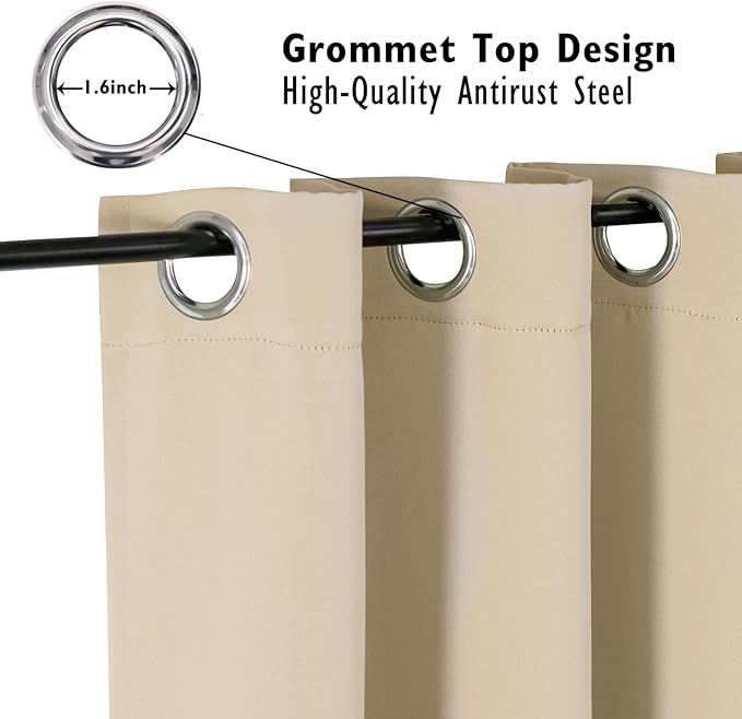 ChrisDowa Blackout Curtains 36 Inches Long for Living Room, Grommet Thermal Insulated Room Darkening Curtains for Bedroom (1 Panel Set, Biscotti Beige, 42 x 36 Inch)