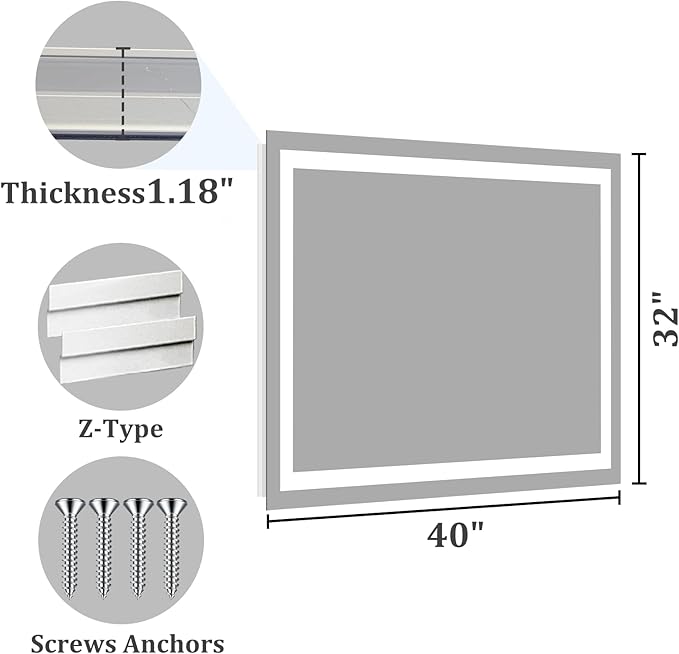 Koonmi 40"x32" LED Mirror for Bathroom, 90CRI Anti-Fog Vanity Mirror with Front and Backlight, Shatter-Proof Wall Mirror with Light, Easy Install Lighted Mirror for Modern Bathroom (IP65)