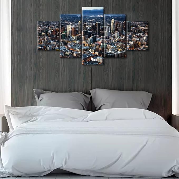 Native American Home Decor Los Angeles Skyline Canvas Paintings Cityscape Pictures for Bedroom 5 Piece Black and White Wall Art Los Angeles Home Decor for Living Room Framed Ready to Hang (60"Wx32"H)