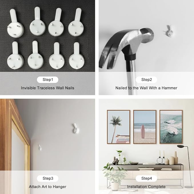 CHDITB Beach Framed Canvas Wall Art Set, Palm Tree Surfboard Seascape Wall Decor, Ocean Surfing Wall Painting, Coastal Art Print for Living Room, Bedroom, Dining Room, Bathroom - Large Size 16"x24"x3