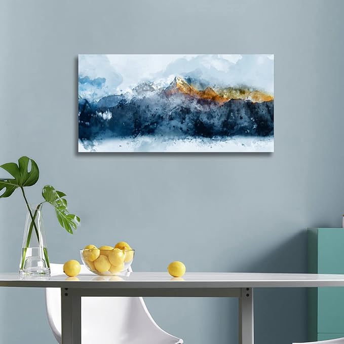 arteWOODS Mountain Canvas Wall Art Indigo Abstract Mountain Canvas Painting Prints Blue Clouds Orange Mountain Peaks Canvas Pictures Artwork for Living Room Bedroom Gallery Wall Decor 20" X 40"