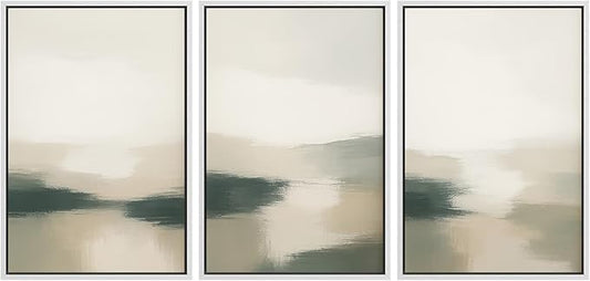 MUDECOR Framed Wall Art Print Set Neutral Landscape Prints in Beige and Green Tones Illustrations Modern Art Boho Decorative Chic for Living Room, Bedroom, Office - 16"x24"x3 White