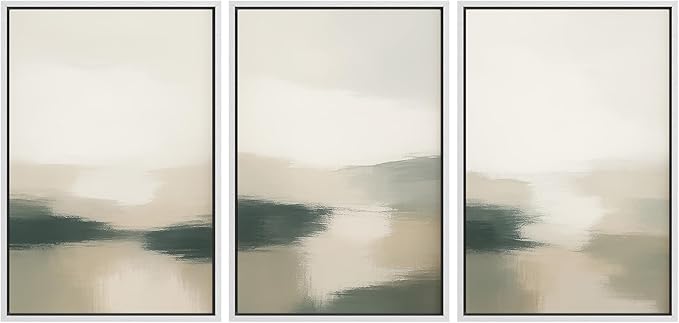 MUDECOR Framed Wall Art Print Set Neutral Landscape Prints in Beige and Green Tones Illustrations Modern Art Boho Decorative Chic for Living Room, Bedroom, Office - 24"x36"x3 White