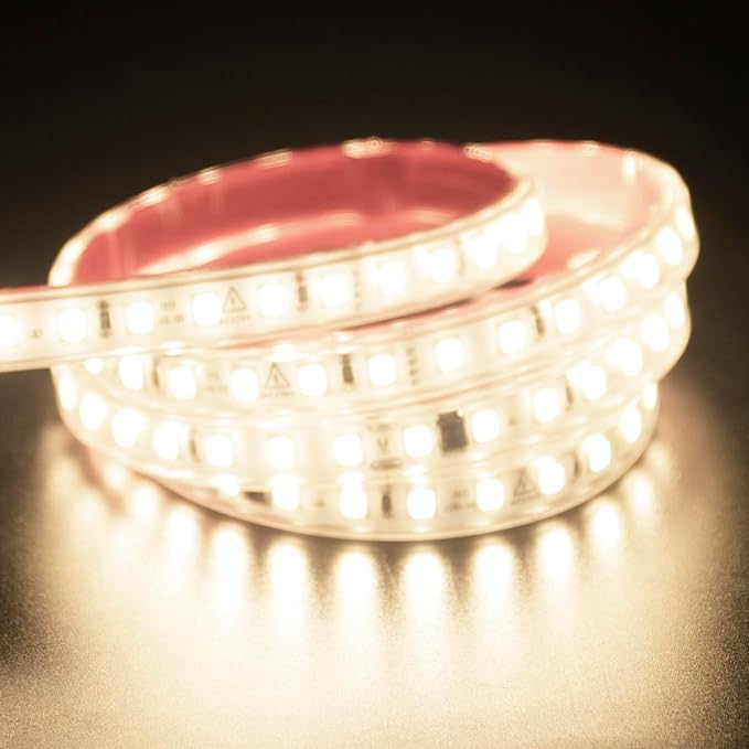 LED Strip Lights Waterproof White LED Strip AC 110V Rope Light 3 Meter with US Plug 9.84 Feet Outdoor Lights 120 LEDs/M Adhesive Tape Lighting 4000K for Bedroom Under Cabinet Lighting
