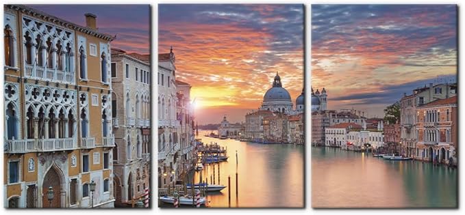Pacimo 3 Piece Canvas Wall Art - Venice Framed Wall Art Decor Grand Canal in Venice Pictures Painting on Canvas Modern Art Home Decoration Stretched and Framed Ready to Hang - 20"x28"x3