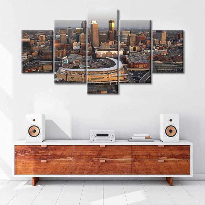 5 Pieces Minnesota Skyline Pictures Canvas Wall Art Minneapolis Cityscape Wall Decor for Living Room Aerial View Minneapolis City Panorama Modern Artwork Print on Canvas Ready to Hang (60"Wx32"H)