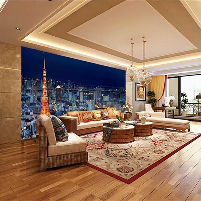 City Building Peel Stick Stick Wallpaper, Night View Night Sky Self Adhesive Removable 3D Murals, Large Waterproof for Living Room Bedroom Playroom Wall Decors,144" W x 100" H