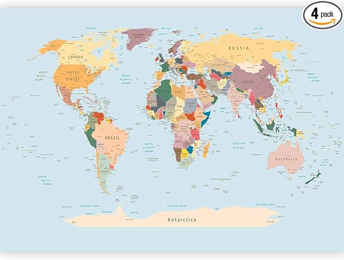 artgeist Premium Wall Mural World Map 79x55 in - XXL Non-Woven Wallpaper Fleece Wall Decor Photo Print Picture Image Design Home Map of The World k-B-0001-a-c