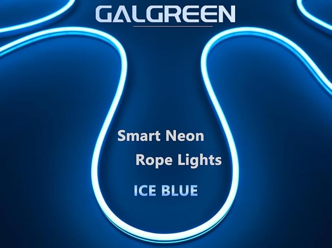Neon Rope Lights, 16.4ft Rope Lights with Dimmable Remote and Adapter, Waterproof Flexible Smart Led Strip Lights for Bedroom, Super Bright, DIY Neon Sign, Indoors Outdoors Decor, Ice Blue