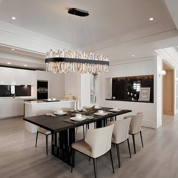 Black Oval Crystal Chandelier L35.4 inch, 20-Lights Chandeliers Modern Crystal Chandelier Pendant Light Fixture G9 Lights Pendant Ceiling Light for Dining Living Room Kitchen Island