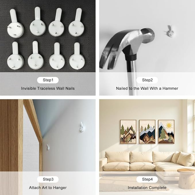 Mountain Pine Tree Framed Canvas Wall Art Set, Nature Wilderness Illustration Wall Decor, Woodcut Forest Wall Painting, Mid Century Modern Art Print for Living Room Bedroom Office 16"x24"x3