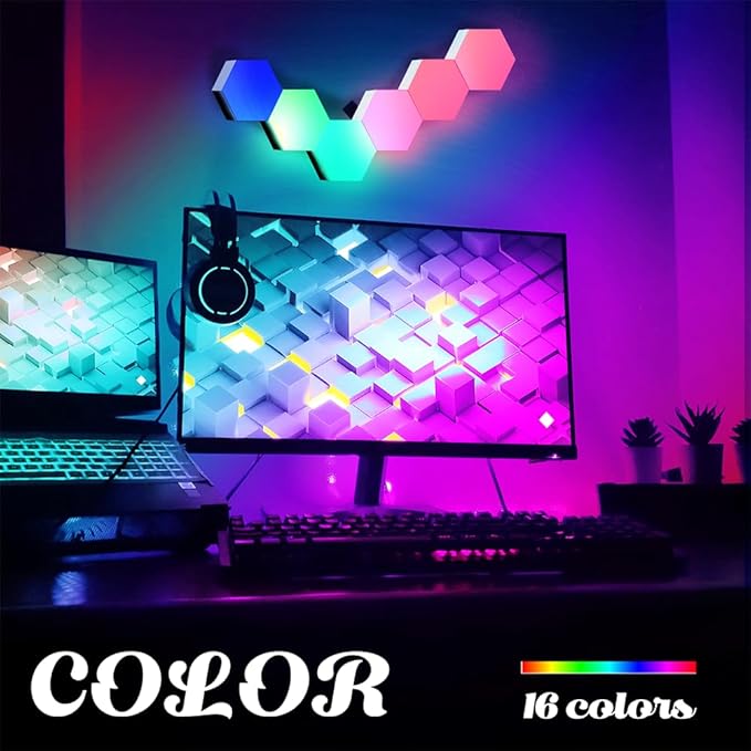 Lighting Hexagon Lights, Modular Touch LED Light, Remote and USB Power Supply Hexagon Wall Lights, Bedroom LED Light Wall Panels Gift for Kids, Adults (2 Remote)