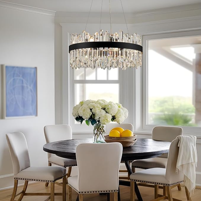 Black Modern Oval Crystal Chandelier, 16-Lights Luxury Chandeliers 2-Tiers K9 Crystal Chandelier Pendant, Light Fixture G9 Lights for Dining Living Room Entryway Kitchen Dia 23 inch