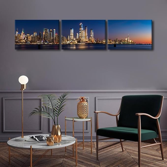 Black and White Wall Art View Across Hudson River of Skyscrapers of New York City Pictures Cityscape Paintings Canvas Artwork Urban Buildings Posters Prints Modern Decor Ready to Hang 14x60 Inch
