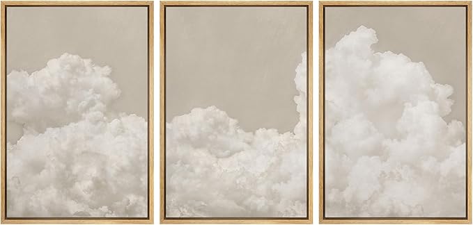 MUDECOR Framed Wall Art Print Set Serene Sky Filled with Fluffy Clouds Illustrations Modern Art Decorative Colorful Chic for Living Room, Bedroom, Office - 16"x24"x3 Natural