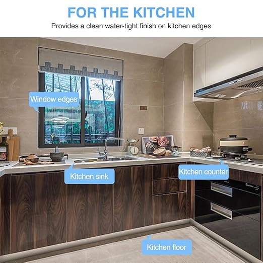 2 Rolls Caulk Tape Self Adhesive, Bathroom Waterproof White Caulking Sealant Strip Peel & Stick Wallpaper Floor Tile Toilet Tub Sink Backsplash Kitchen Wall Decor, Easier to Use Than Silicone Caulk