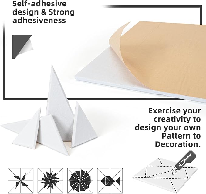 Art3dwallpanels 18 Pack Acoustic Panels 12" X 12" Soundproof Wall Panels Sound Dampening, 3D Self Adhesive Wall Decor Peel and Stick Absorbing Panels, White