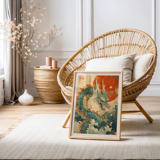 Japanese Dragon Poster, Traditional Asian Mythical Creature Wall Art Print, Zen Home Decor for Living Room, Bedroom or Office, Unique Gift for Dragon Lovers (Unframed) (9x11)