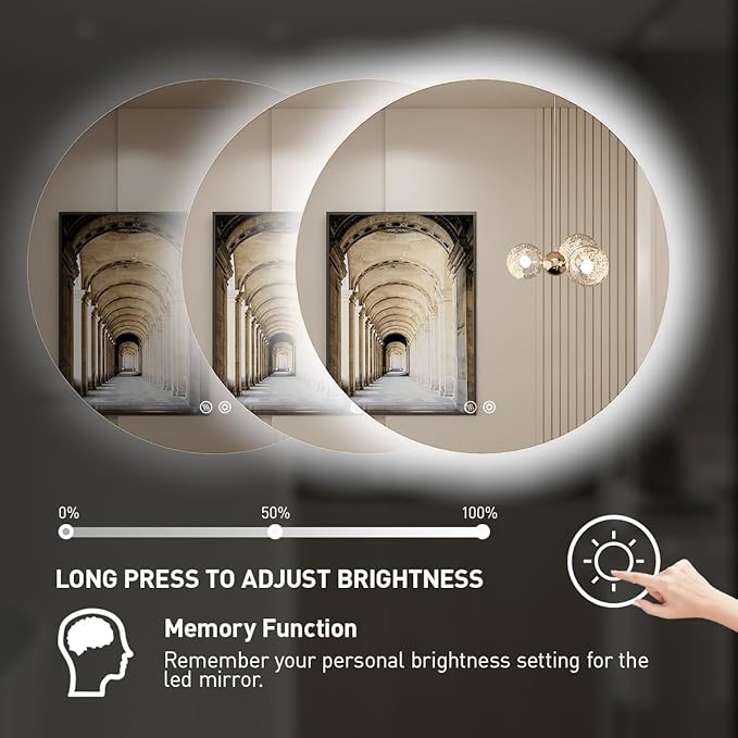 32 Inch LED Backlit Round Mirror for Vanity,Dimmable Lighted Bathroom 6000K Wall Mounted Mirror with Lights,Anti-Fog, Touch Switch and CRI 90+