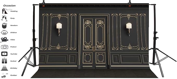 Leyiyi 12x8ft Vintage Room Inside Backdrop European Frame French Door Modern Castle House Cementery Wall Vintage Lantern Photo Background Cowboy Kids Birthday Portrait Studio Prop Vinyl Wallpaper