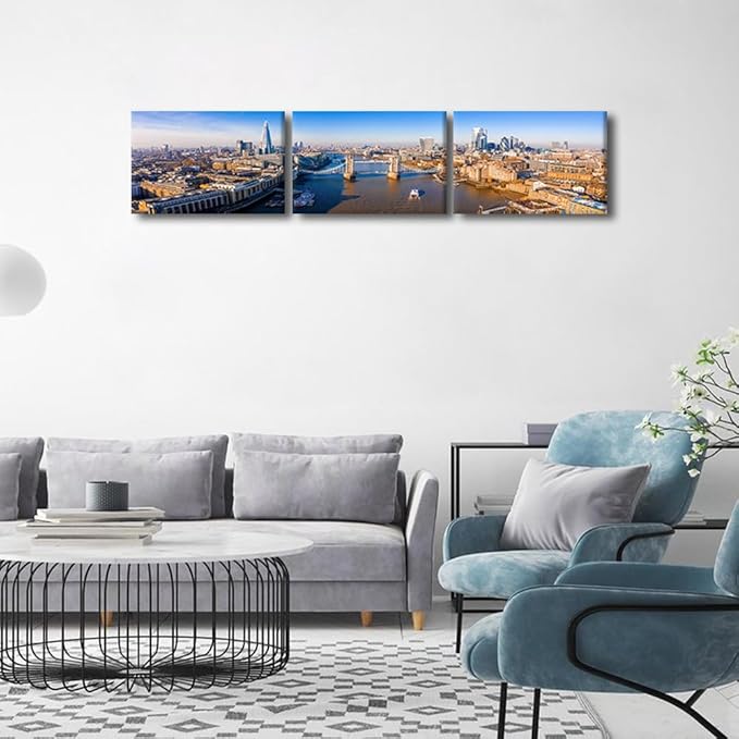 Aerial View of the Tower Bridge in London City Skyline Pictures for Living Room Cityscape Canvas Wall Art Modern Decor Beautiful Panorama of London Tower Bridge Artwork Posters Prints 12x48 Inch