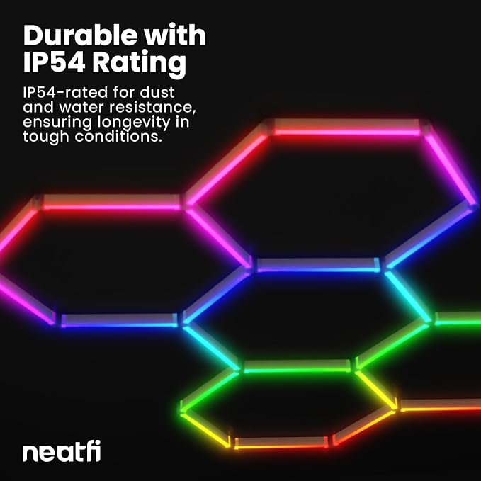 Neatfi LED Hexagon Garage Lights, 43.2W, Honeycomb Ceiling Light for Auto Shops, Car Detailing, Workshop, Gym, Basement, Warehouse, Barber Shop and Beauty Salons (5 Hex Grids, RGB)