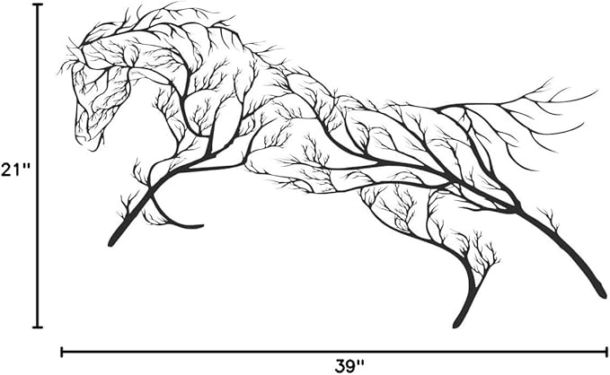 Metal Wall Art Geometric Horse and Tree Decor, Home Office Decoration Entryway Bedroom Living Room Décor, Wall Hangings, Horse Sign, Farmhouse Décor (39"W x 21"H / 100x53cm)