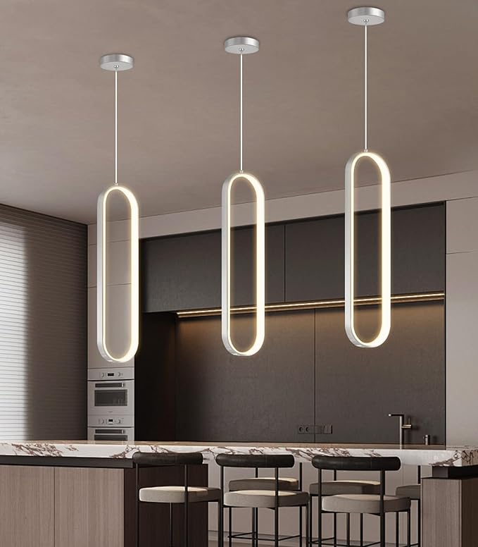 Modern Ring Chandelier LED Dimmable Ceiling Light for Living Room Kitchen Island Staircaes Silver