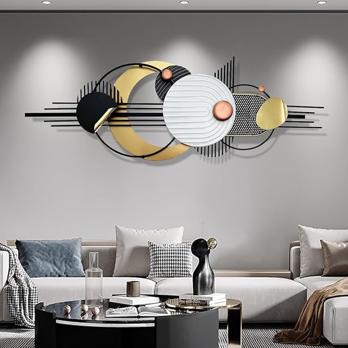 Metal Wall Art, Black and White Gold Wall Sculptures, Minimalist Geometric Decor, 3D Large 59"*21” Wall Art for Living Room Bedroom Bathroom Study Modern Wall Decor, Home Hanging Wall Sculpture