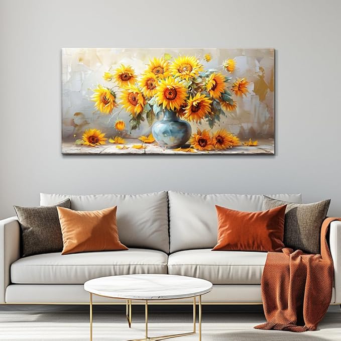 MHARTK66 Canvas Large Flower Field Paintings For Bedroom Wall Art For Living Room Farmhouse Sunflower Wall Decor Vintage Poster Art Prints Artwork For Walls Kitchen Pictures Decorations For Home