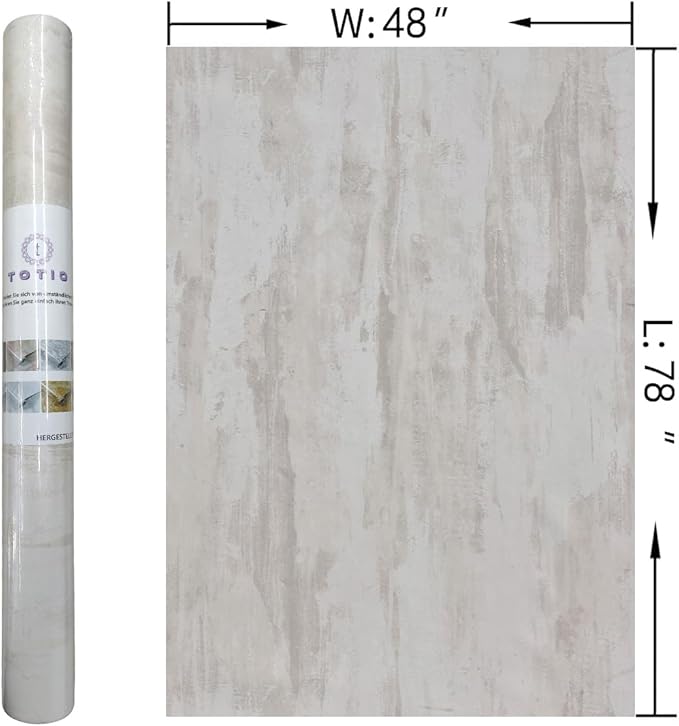 48x78inch Extra Wide Ivory White Concrete Wallpaper Peel and Stick White Grey Stained Plaster Effect Contact Paper Matte Thick Self-Adhesive Waterproof Furniture Sticker Modern Industrial Style