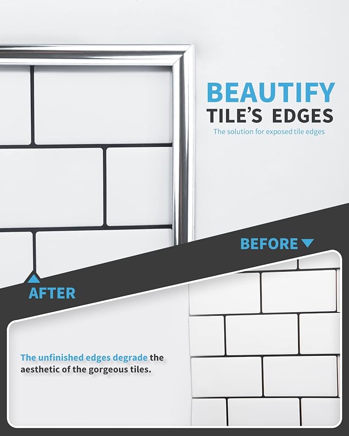 Art3d 25 Ft Peel and Stick Trim for Backsplash Tile Edge, Self-Adhesive Liner for Corner Decor in Stainless Steel