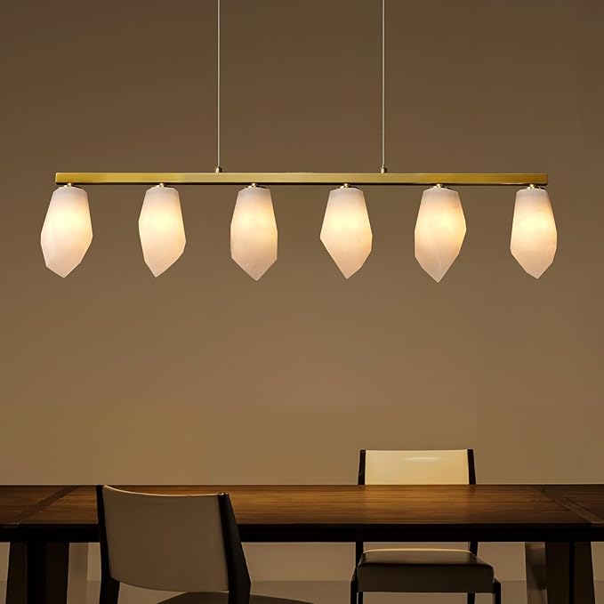 Alabaster Chandelier, 39" 6-Light Linear Chandelier with Bulb, Rectangular Chandeliers for Dining Room, Large Chandeliers for Kitchen Over Table, Island Lights Pendant Light Fixtures