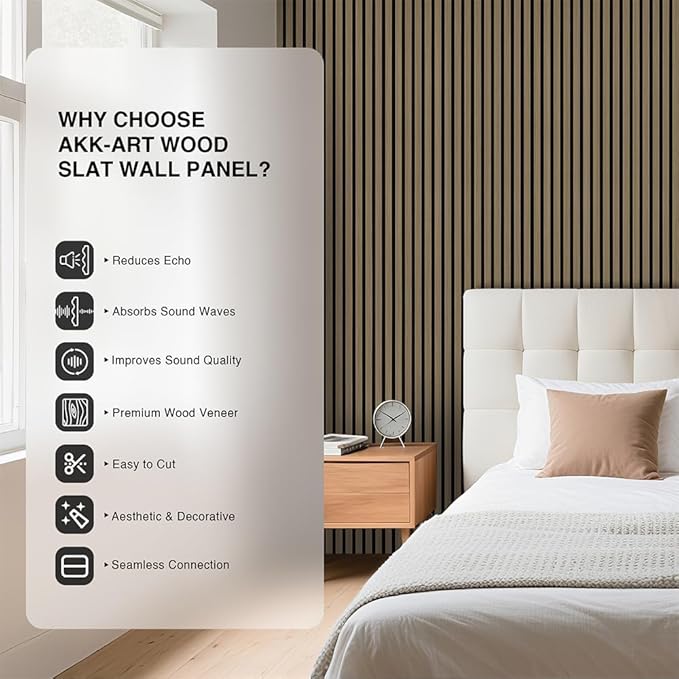 2-Pack Wood Slat Wall Panel 47.2"x23.6" (15.5 sq ft)|Soundproof and Acoustic Wall Panels for Interior Decor & Ceiling|Wood Veneer Fluted Paneling for Office & Home Theater Amercian Oak#5