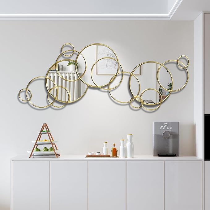 Wall Mirror Decorative, Large Decorative Mirrors for Wall Decor, Round Gold Mirror Wall Art, Wall Mirrors for Living Room, Entryway, Bedroom, Dining Room Kitchen 45''x25.5''