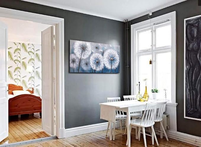 Large Dandelion Painting Wall Art Decor Canvas Print Picture for Living Room White Flower Flora Plant Home Bedroom Decoration Modern Framed Artwork