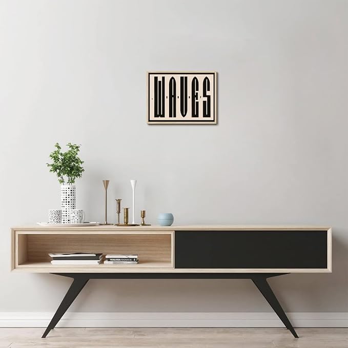 KISSFOX Retro WAVES Surf OAK Wood Framed Wall Art Farmhouse Coastal Typography Canvas Art Prints Rustic Southwestern Pictures Wall Decor Modern Mid Century Artwork For Gallery Entryway Living Room