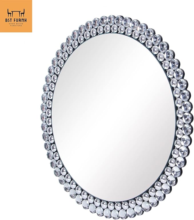 BST FURNH Round Mirror Wall Decor 24 Inches Decorative Wall Mirror with Irregular Framed and Beveled Edge Mirrors for Wall Silver Large Wall Mirror Frameless Mirrors