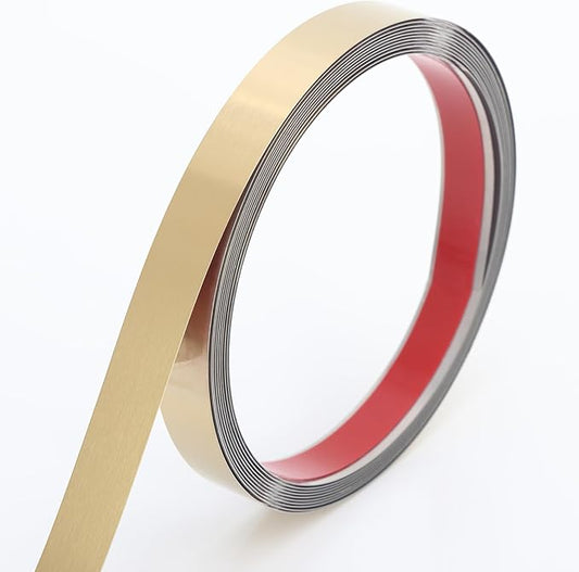 Peel and Stick Metal Molding Trim, Self-Adhesive Stainless Steel for Wall, Fireplace, Mirror Edging and Craft Decoration (Brushed Gold, 20ft x 0.6in)