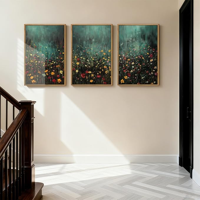 Anyzal Large Colorful Nature Floral Canvas Wall Art Framed Watercolor Wildflowers Illustration Prints Modern Botanical for Living Room Bedroom Office 16x24 Inch Set of 3