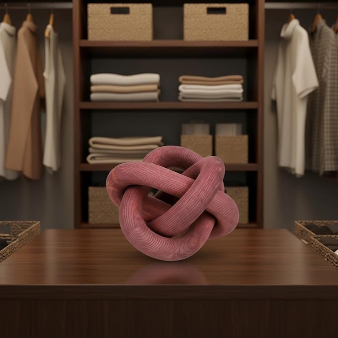 3 Link Wood Knot Decor - Hand Carved Coffee Table Decoration, Boho Chain Link Decor, Modern Shelf, Rustic Objects for Home Living Room Bedroom (Reddish-Brown)