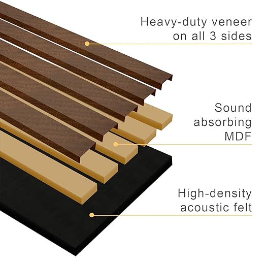 94" L x 24" W Acoustic Wood Wall Paneling, Decorative Sound Proof Panels for Walls and Ceilings, 3D Slat Wood Wall Panels (Set of 10) (Dark Chestnut)