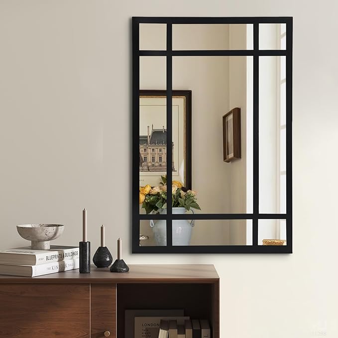 Black Rectangle Mirror, Farmhouse Decorative Wall Mirror for Entryway, Living Room, Bedroom, Hallway, Fireplace, Accent Wall Decor (Black1, 34" x 24")