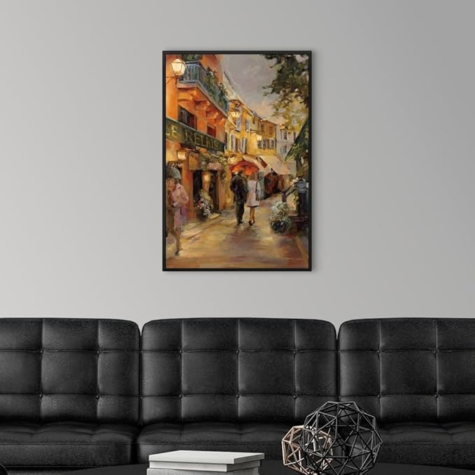 CANVAS ON DEMAND Evening in Paris Black Float Framed Canvas Wall Art Print by Marilyn Hageman, Traditional, Home Decor, Street Scene Artwork, Nature Artwork, 20" x30in