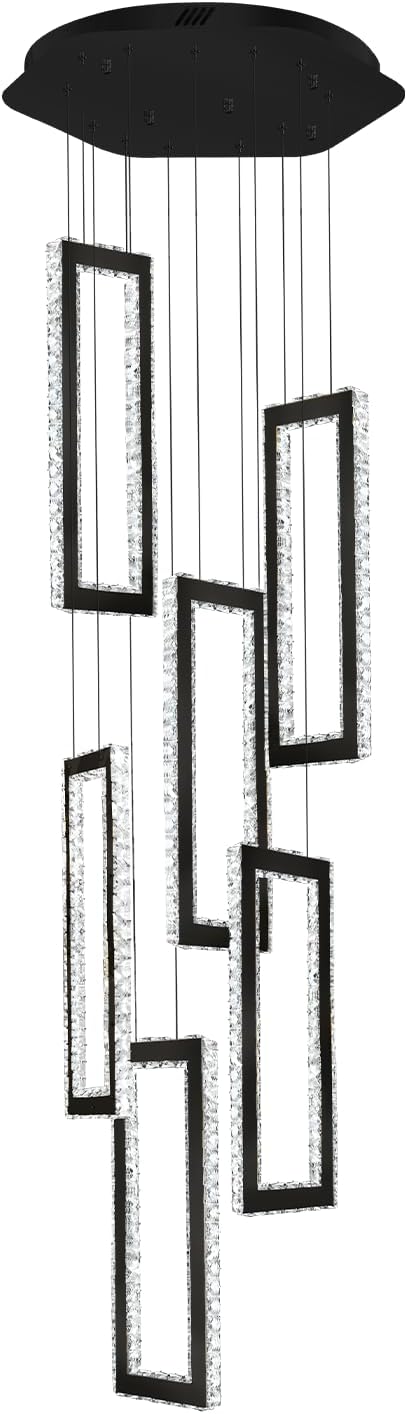 Modern Chandelier 6 Rings Black Chandeliers Lighting Fixture High Ceiling Chandelier Suitable for Living Room Staircase Villa