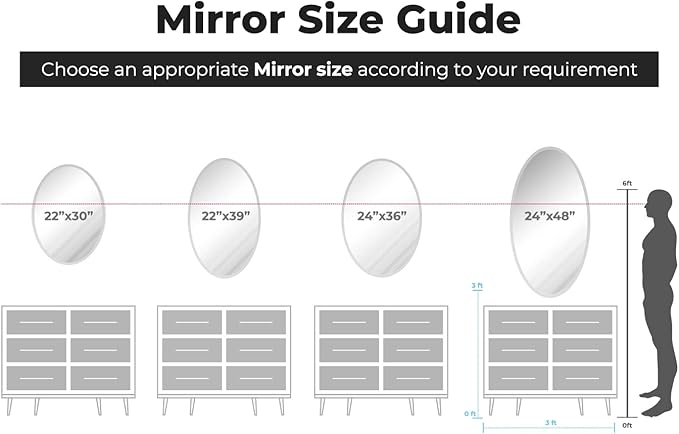 Oval Beveled Polish Frameless Wall Mirror with Hooks, 24" L x 48" W