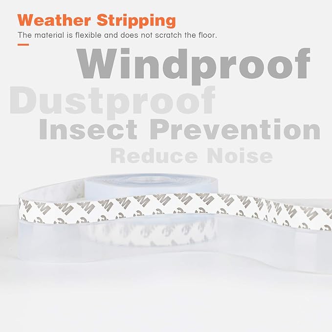 26 Feet Silicone Seal Strip, Transparent, 60MM - Door & Window Seal, Draft Stopper, Adhesive Tape for Doors, Windows & Shower Glass Gaps