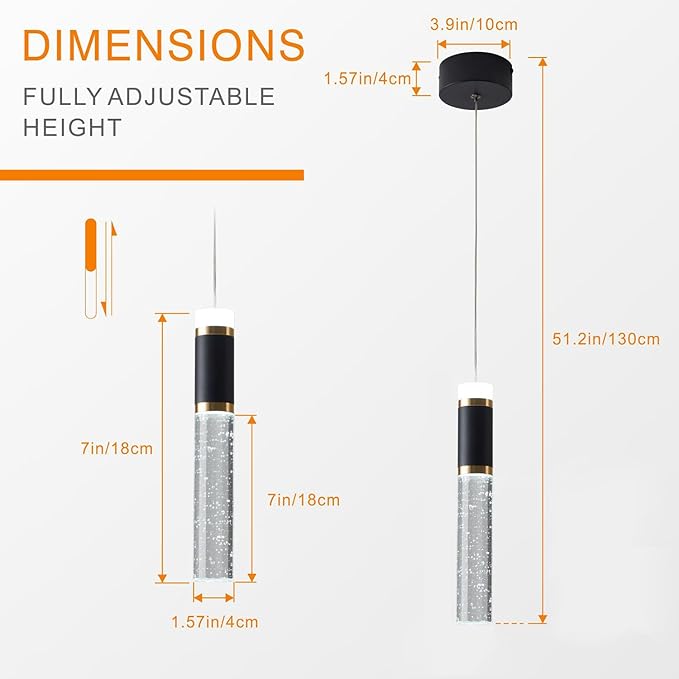 Led Pendant Light,Crystal Modern Kitchen Island Light Fixture,Adjustable Pendant Lighting for Kitchen Island,Black Gold Led Chandelier for Dining Room,Bedroom,Mini Pendant Spot Lights (2-Pack)