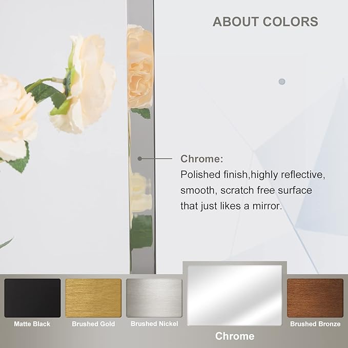 ANDY STAR 48x32 Inch Chrome Bathroom Mirror, Chrome Bathroom Vanity Mirror, Rounded Rectangle Mirror, Anti-Rust SUS304, Seamless Tube Metal Frame, 1’’ Deep Wall Mounted Vertically/Horizontal